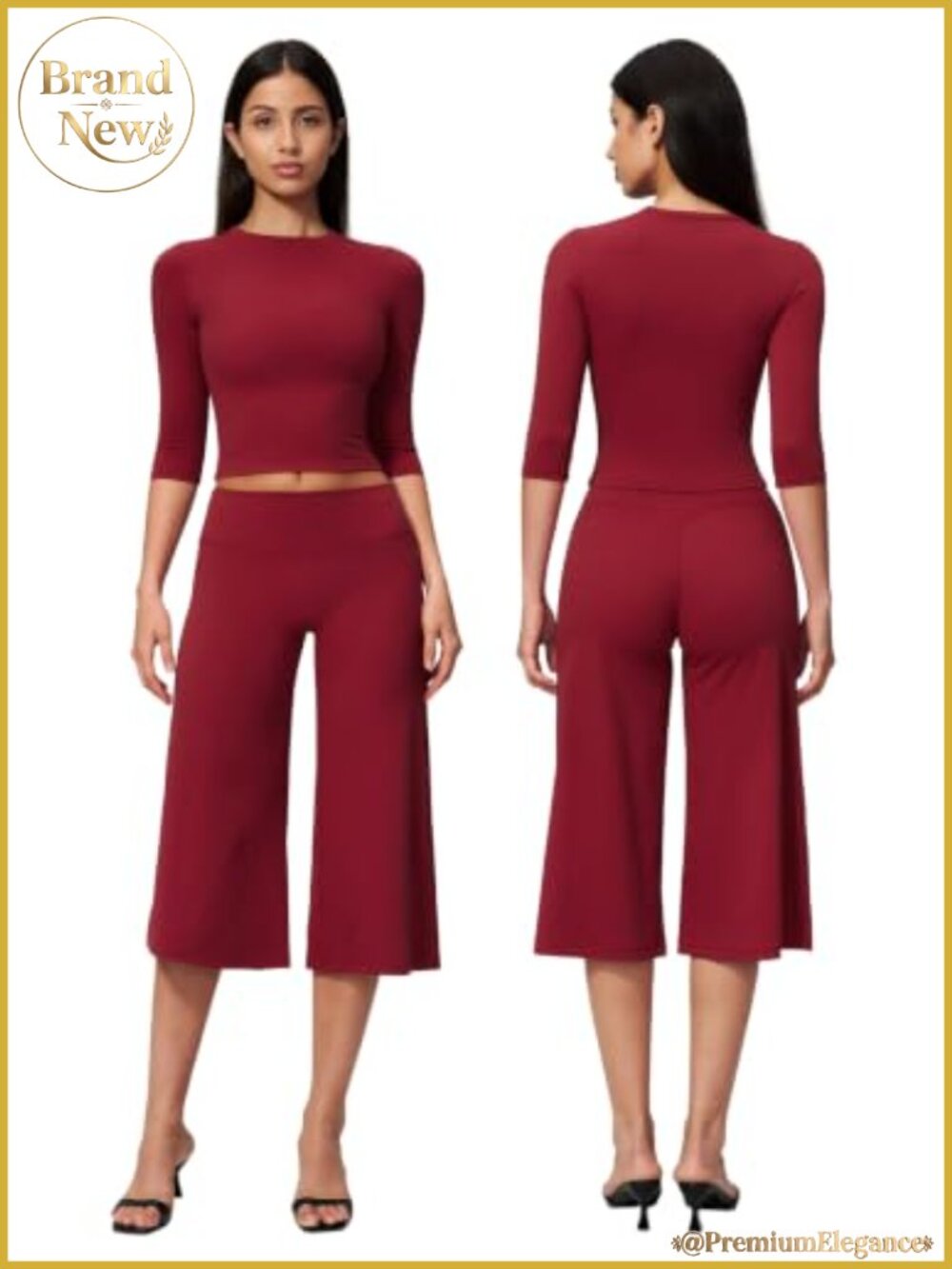 OKELUX Women's 2 Piece Workout Set Scoop Neck Top Wide Leg Capri Pants